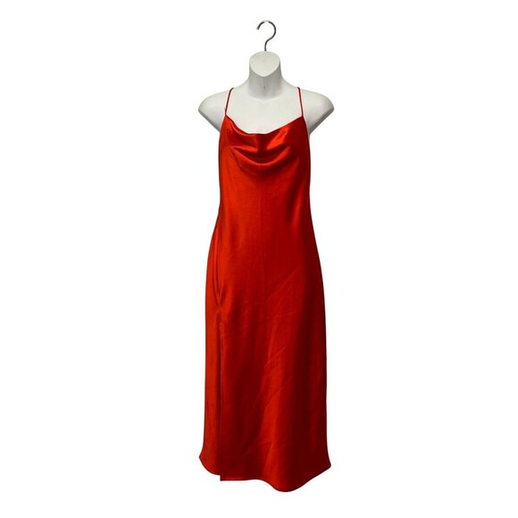 RESA Red Satin Madison Slip Open Back Women MidiDress Size Small - Picture 4 of 12